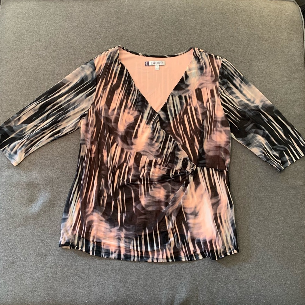 Jennifer Lopez Black and Pink Abstract Wrap Blouse